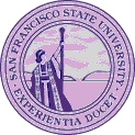 A purple seal with an image of a person in the background.